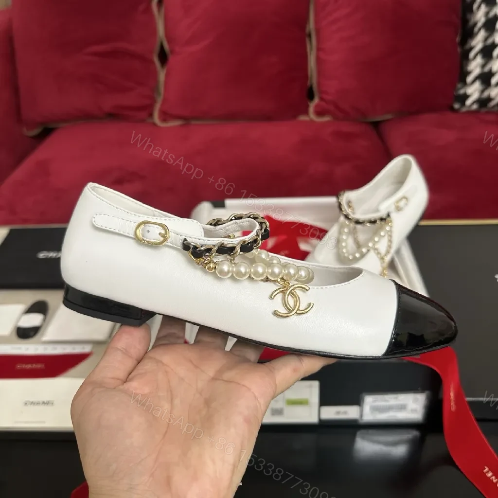 View 5 of White Leather Ankle Boots with Pearl Chain Detail, Black Toe Cap