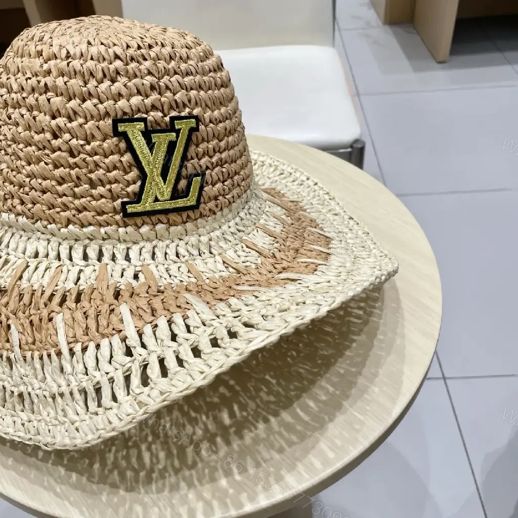 View 3 of Elegant Straw Hat with LV Emblem - Sun-Ready Luxury Hat
