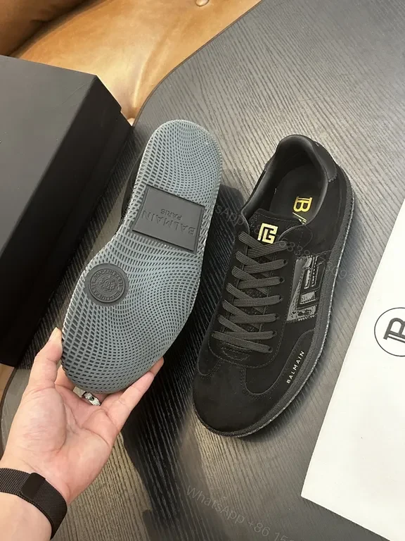 View 8 of Black Suede Leather Sneaker — Gold Embellished, Low-Top, Replica Balmain Style