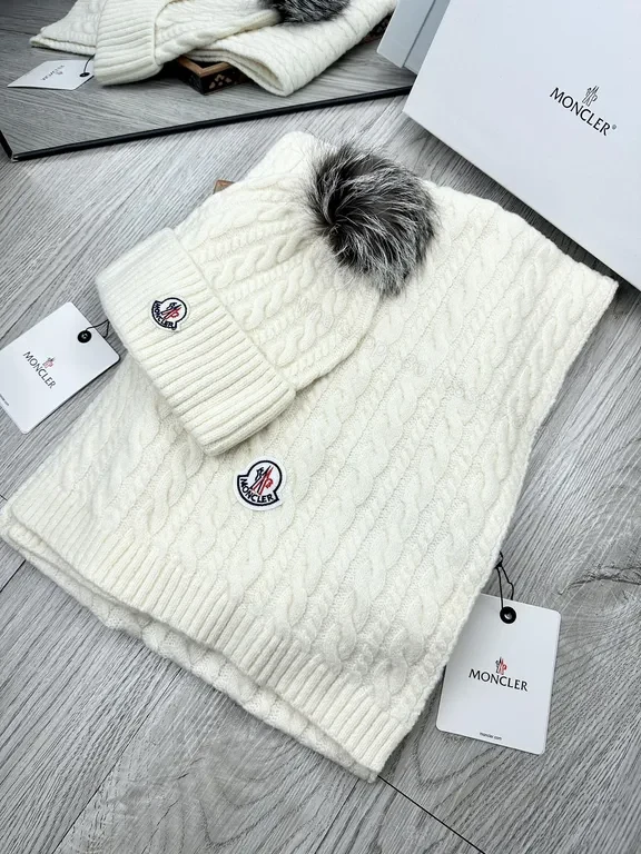 View 6 of Cozy Cable Knit Scarf & Beanie Set â€” Premium Moncler Luxury Knit