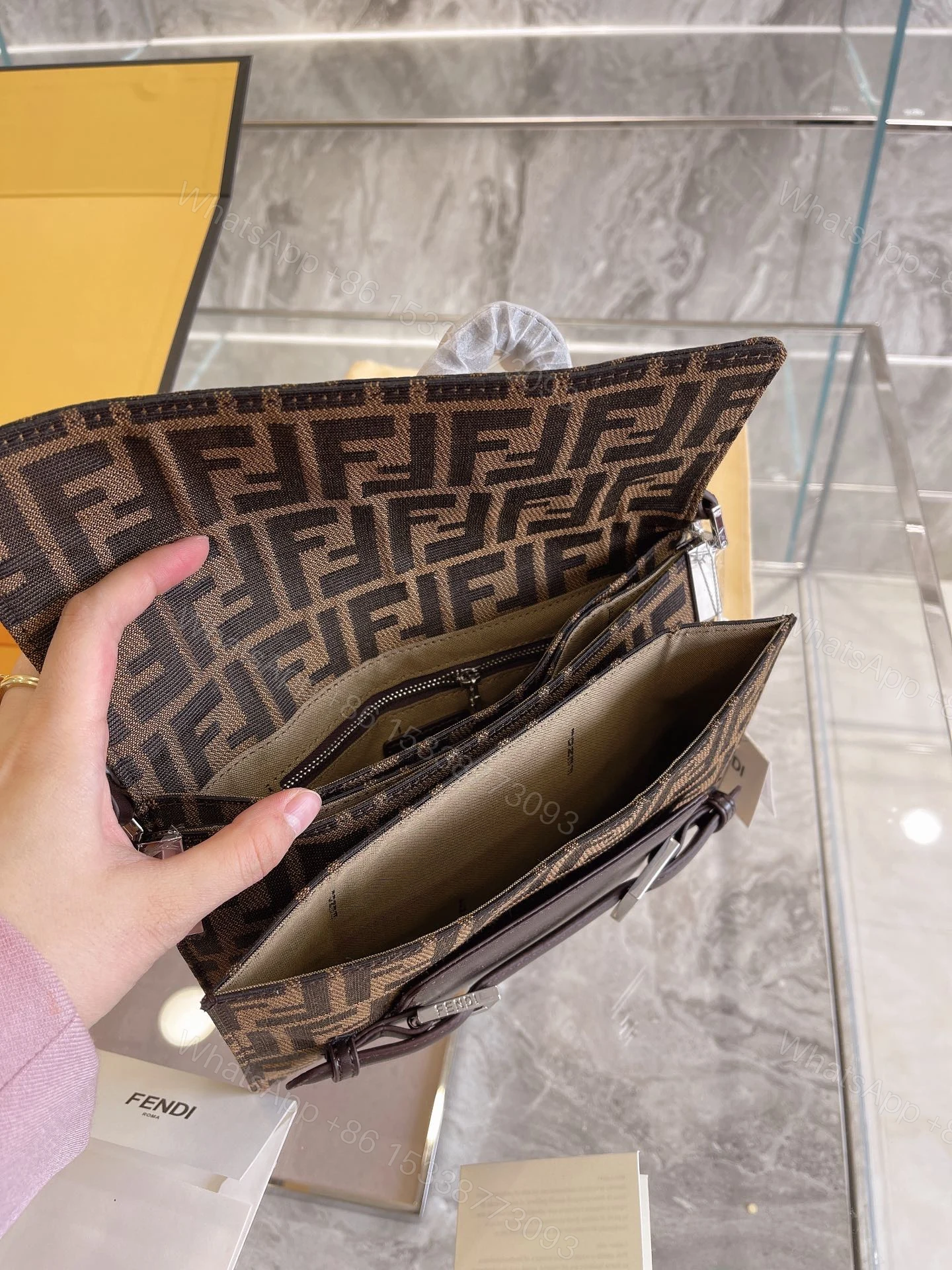 View 4 of FENDI Zucca Mamma Shoulder Bag Gold Hardware