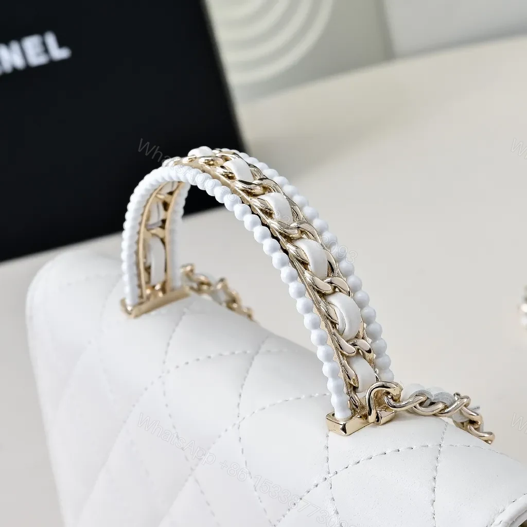 View 2 of White Quilted Shoulder Bag with Gold Chain - Luxe Everyday Elegance