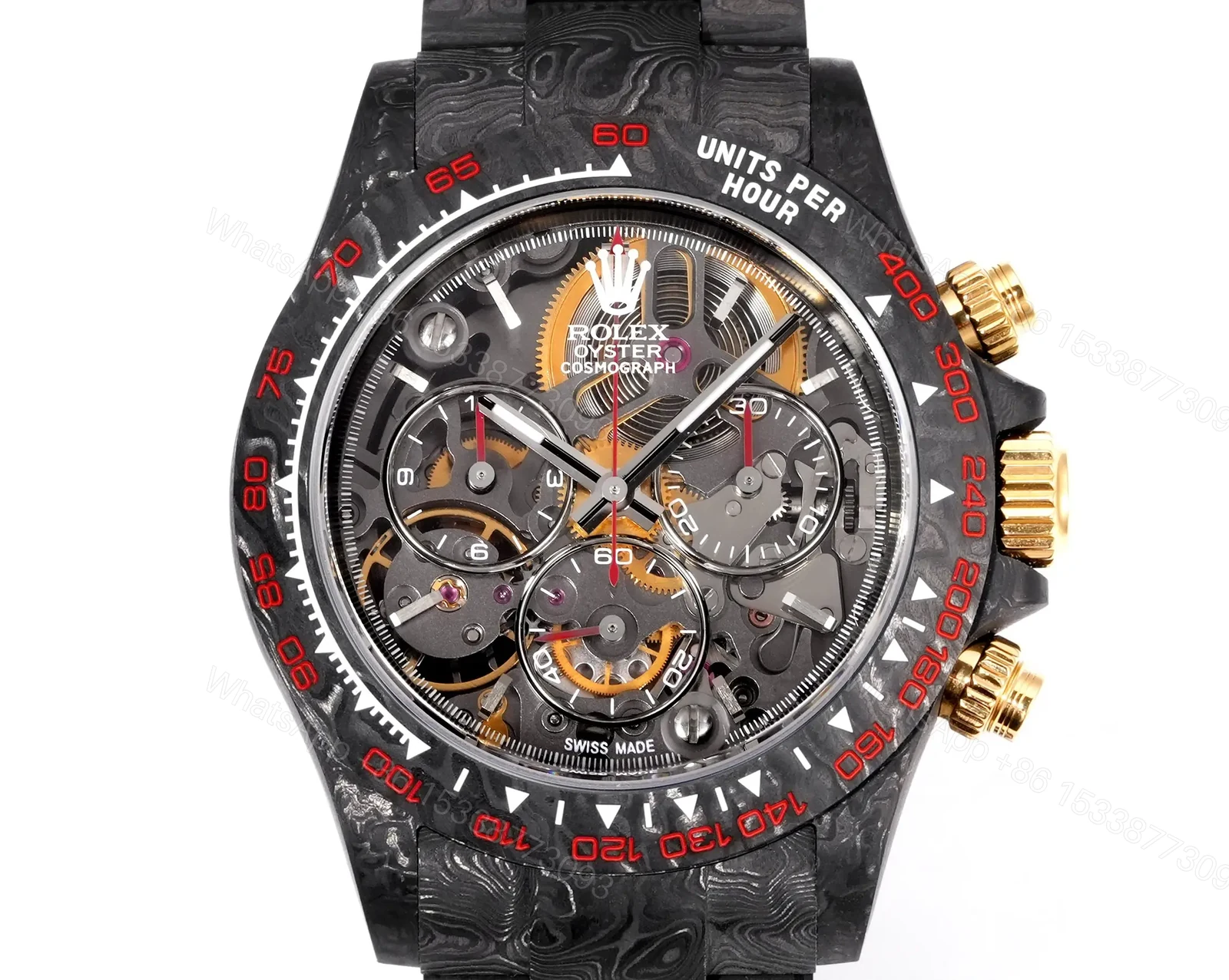 View 3 of Rolex Daytona DiW Carbon Skeleton Red Accents Replica Watch 116500LN-RED