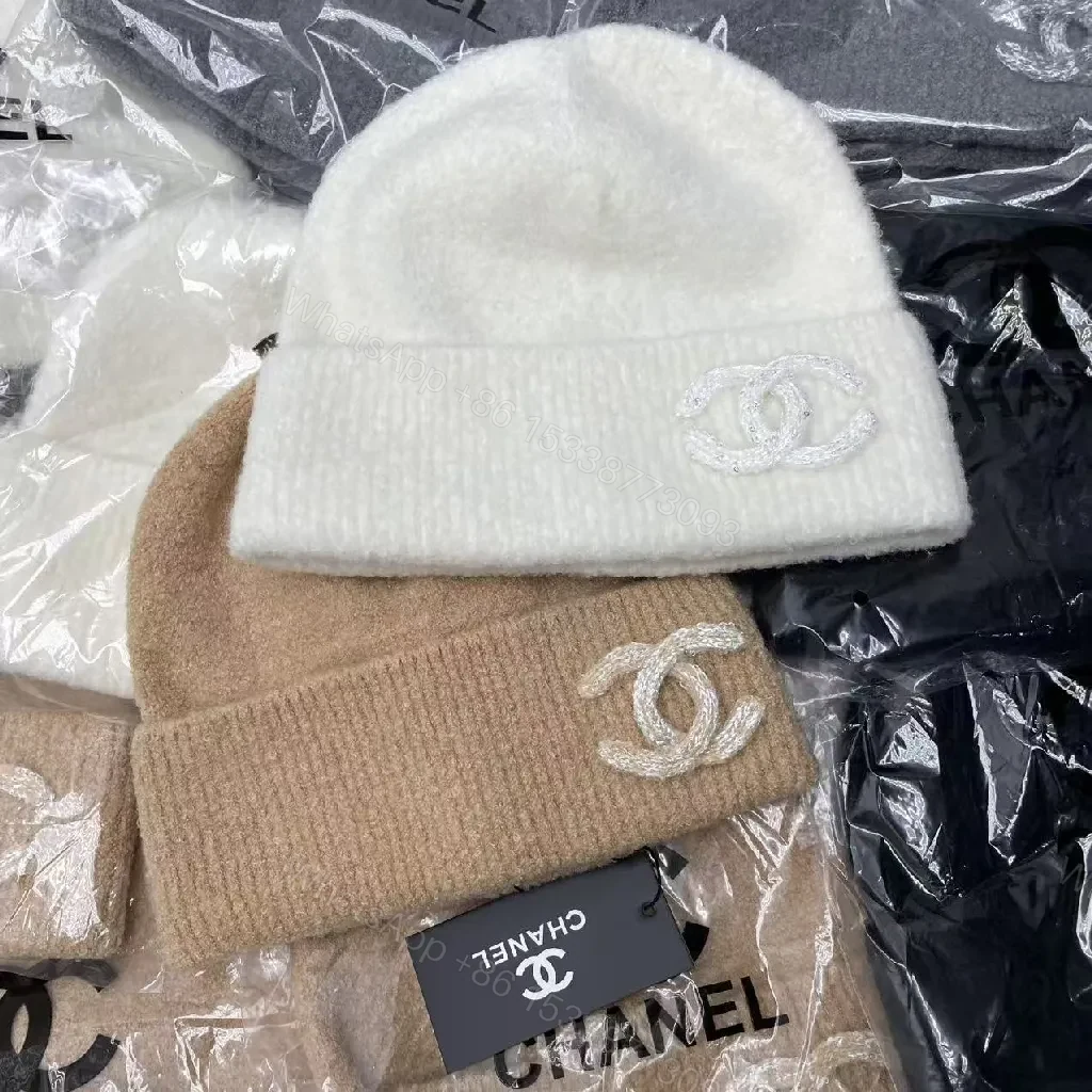 View 2 of Gray Knit Beanie, Plush Fleece, Couture-Inspired Emblem