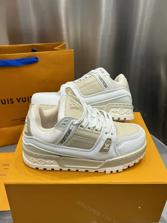View 3 of Cream-Snow Luxury Sneakers: Premium Leather, LV-Inspired Details, All-Day Comfort