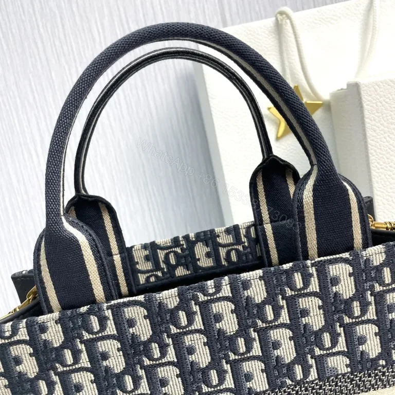 View 9 of Navy/Beige Dior-Pattern Mini Tote: Modern Sophistication