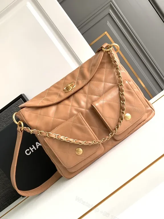 Soft Quilted Leather Bag with Gold Chain Strap – Camel Luxe Bundle (60) — view 1