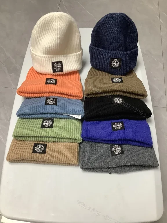 View 4 of Stone Island Wool-Blend Knit Beanie with Compass Patch, Navy