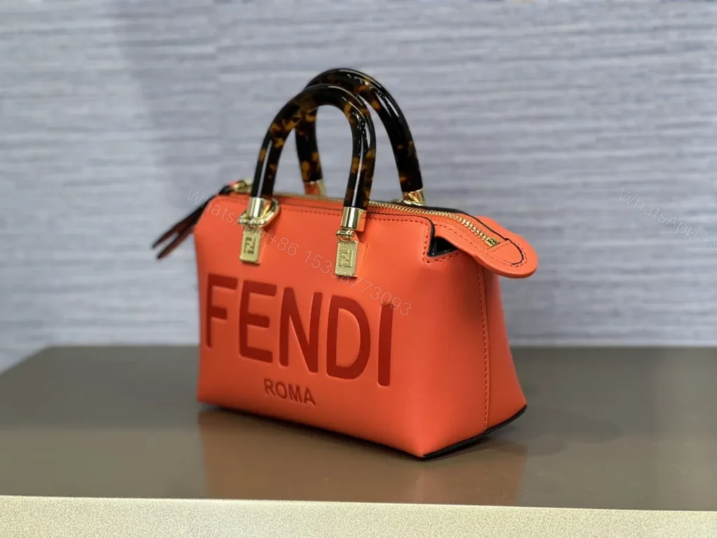 View 4 of Coral Mini Luxe Tote: Sculpted Logo, Gold Hardware