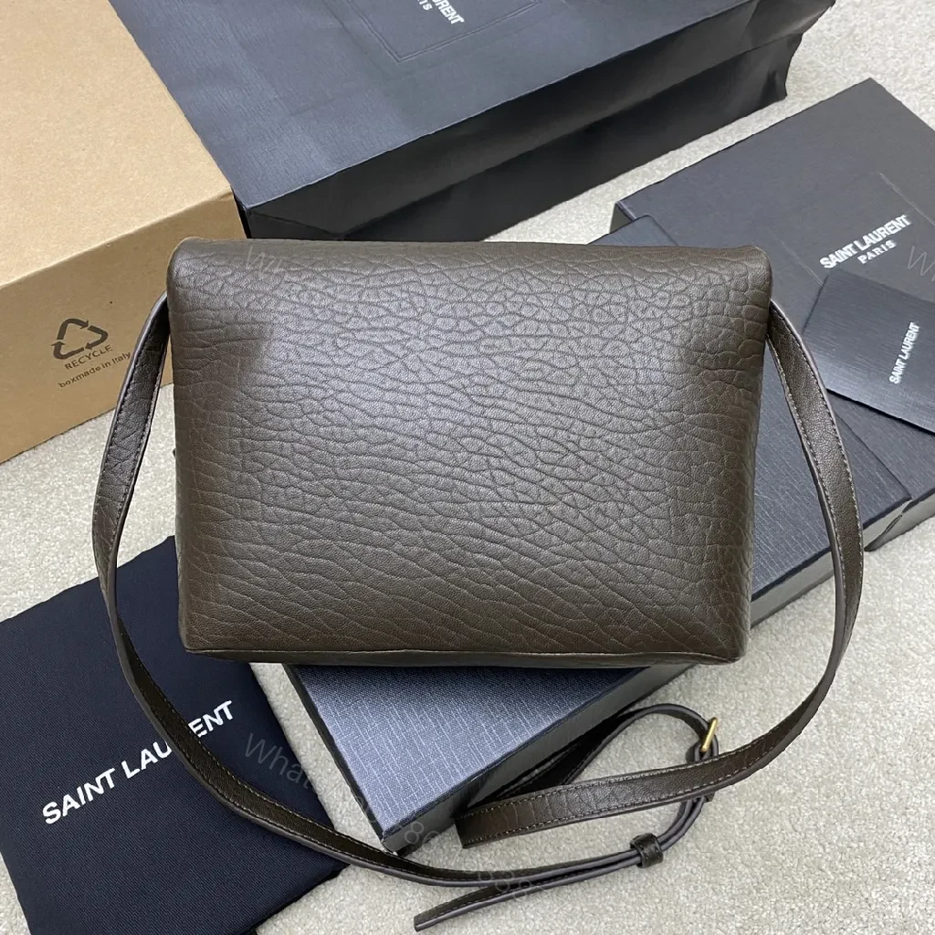 View 4 of Chic Brown Leather Shoulder Bag with Gold Logo, Structured Luxury