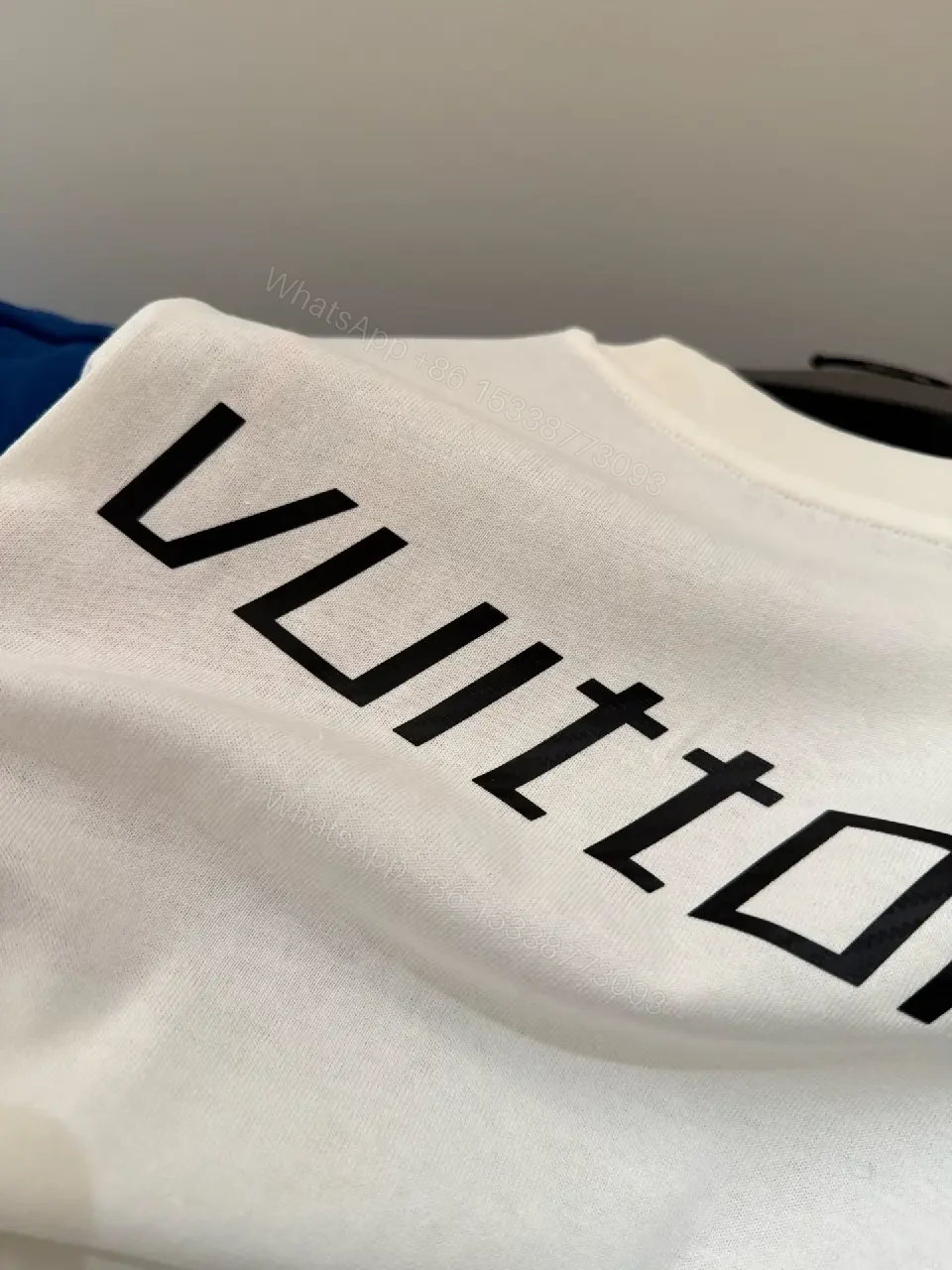 View 9 of White Cotton Tee with Bold Designer Logo Graphic Accent Shirt