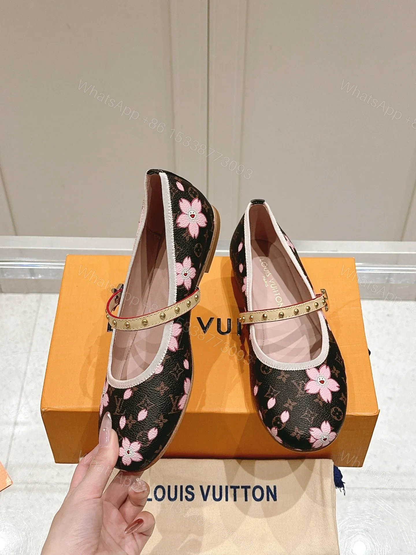 View 4 of LV Women Brown Canvas Pink Floral Patterned Flats
