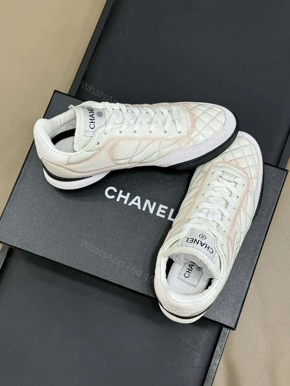 View 5 of White Quilted Leather Sneaker with Subtle Luxe Details