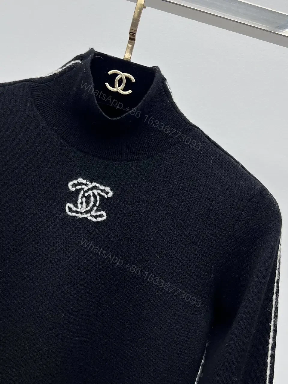 View 6 of Elegant Knit Turtleneck with Signature Embroidery, Black Knit Dishive