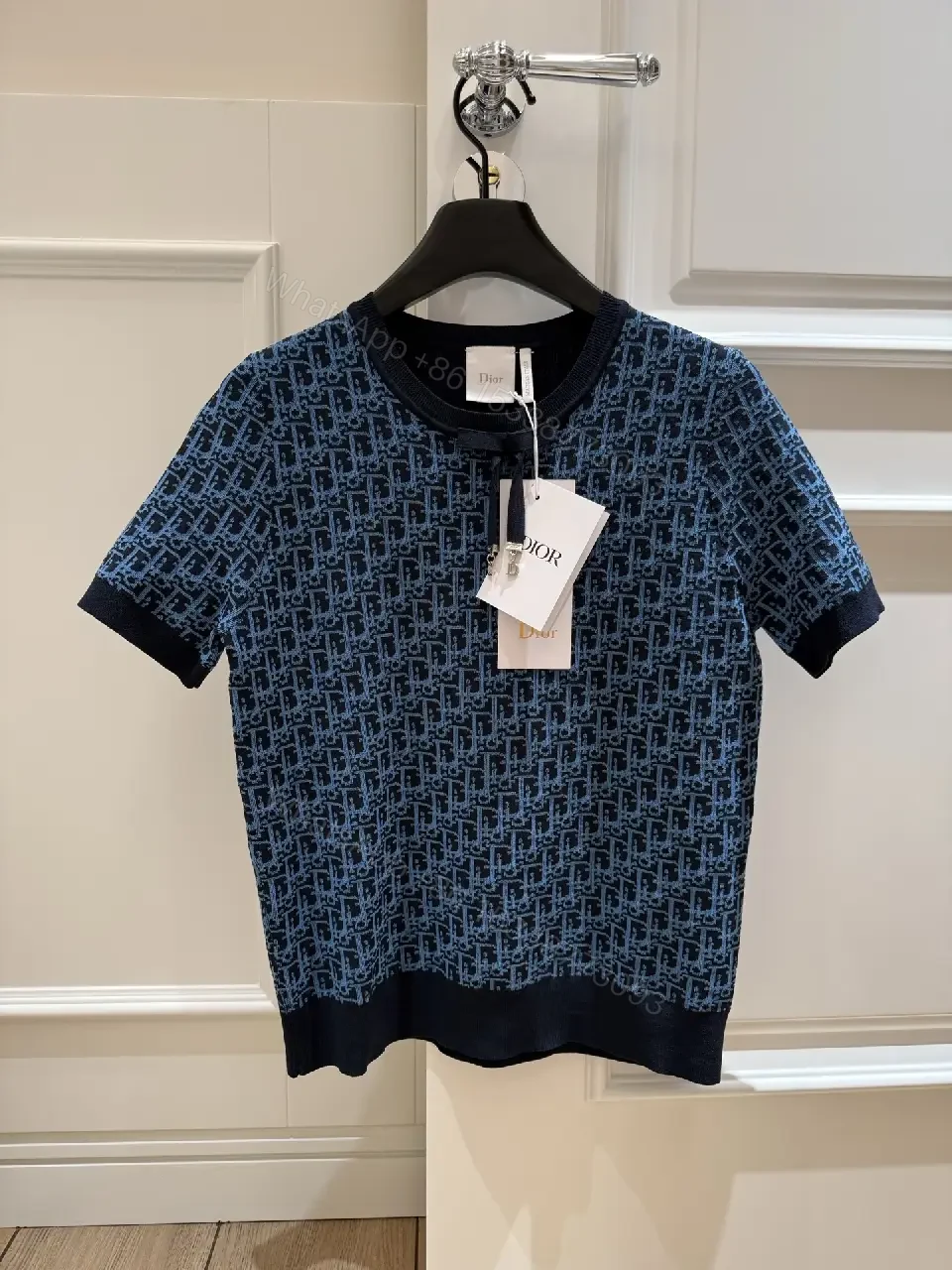View 7 of Blue Knit Texture Monogram Top, Modern Comfort, Unisex Knitwear