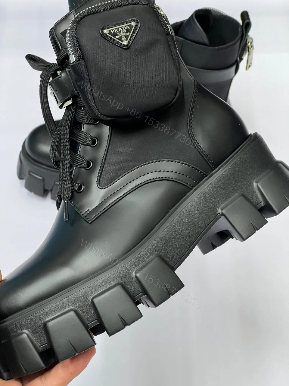 View 3 of ‘MONOLITH’ PLATFORM LEATHER COMBAT BOOTS WITH DETACHABLE POUCH