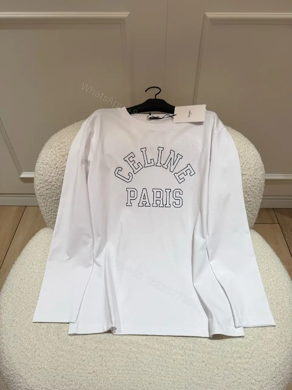 View 11 of White cotton long-sleeve T-shirt with Paris print for everyday luxury