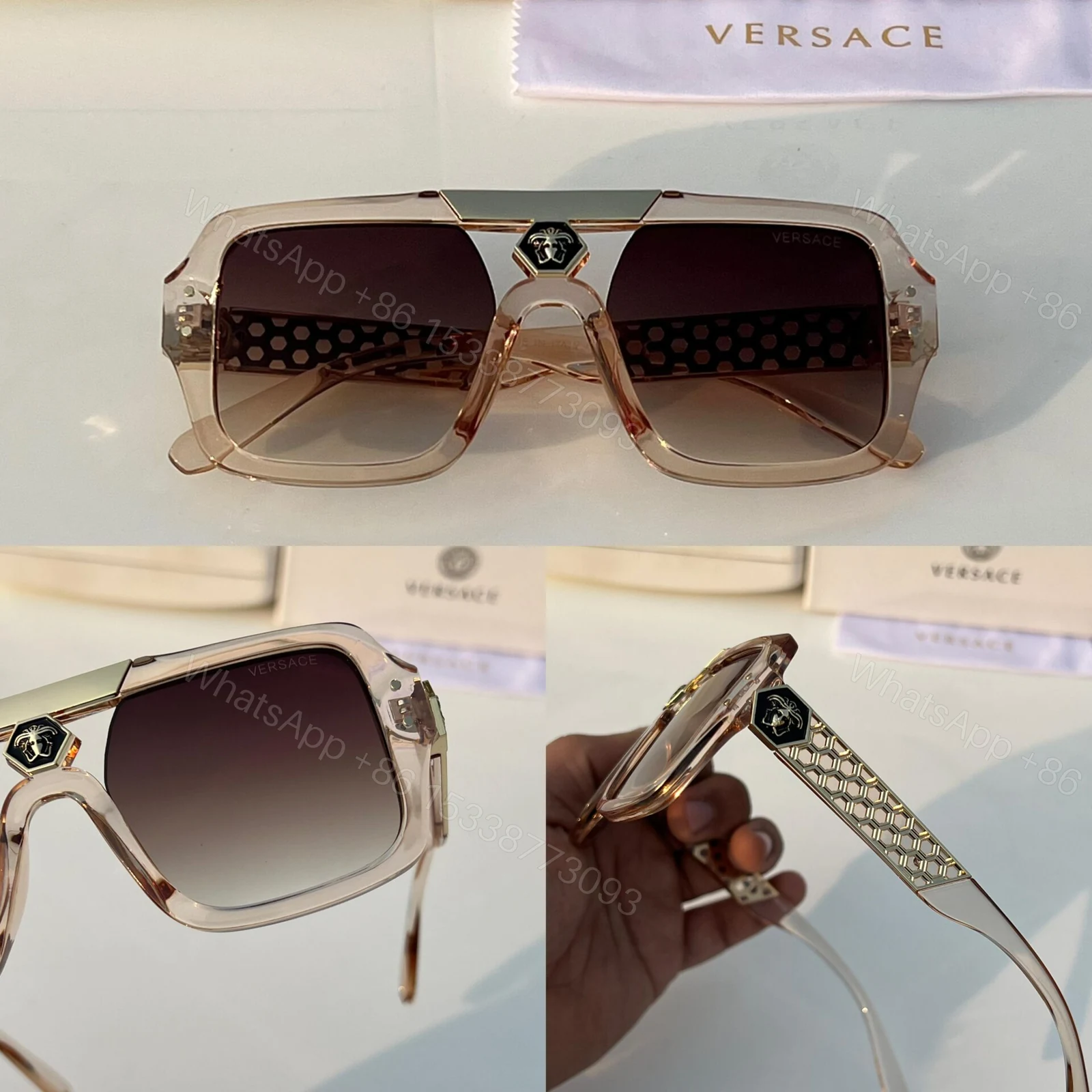 View 5 of Versace Square Beige Brown Gradient Sunglasses