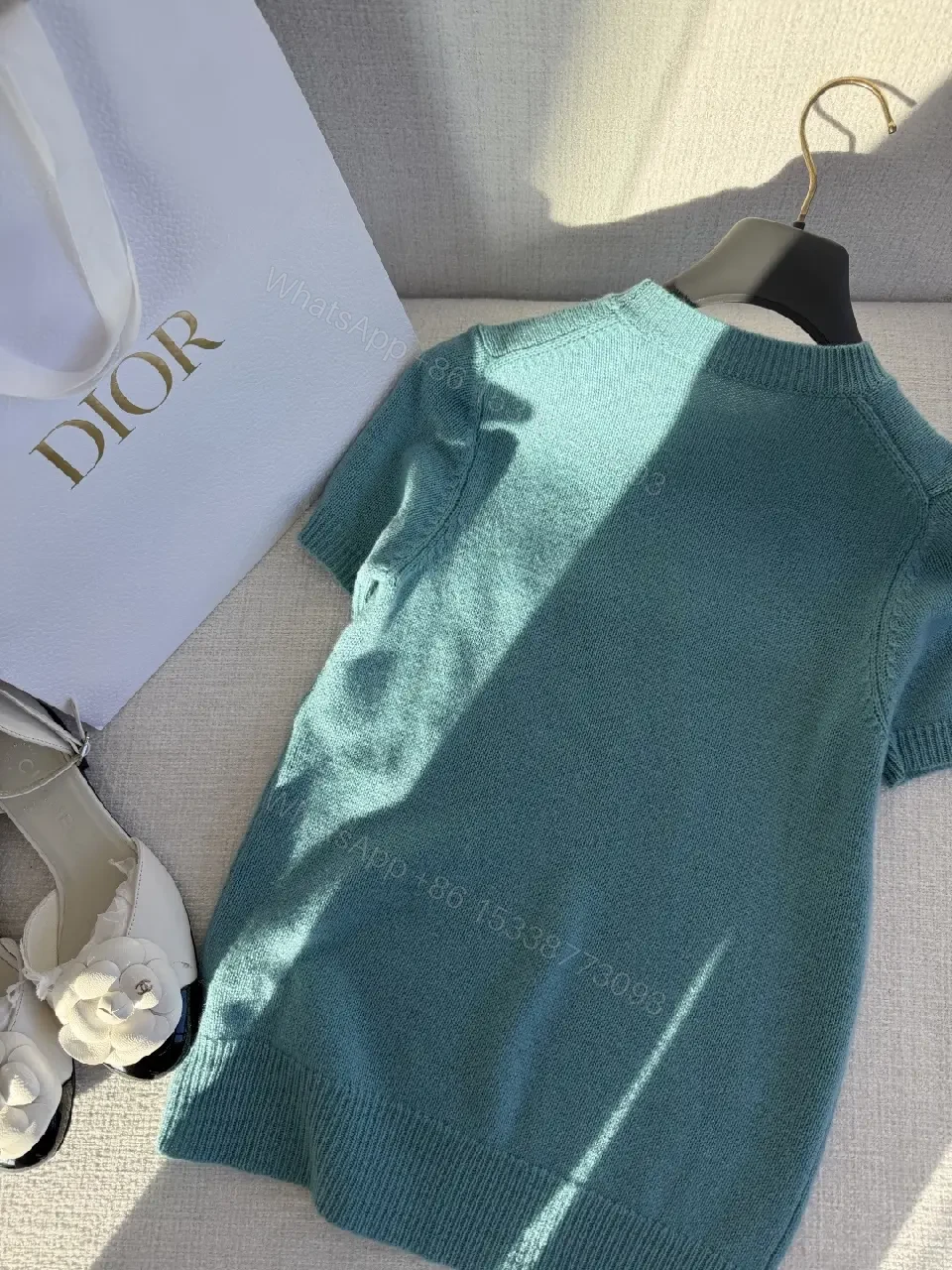 View 7 of Turquoise Knit Dress-Top with Designer-Inspired Stripe