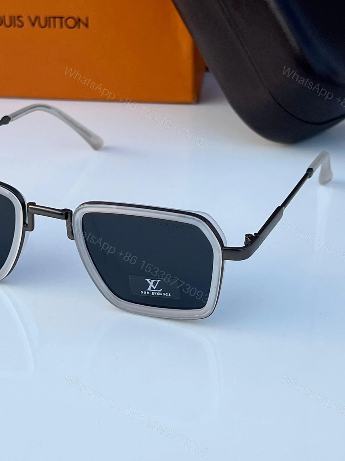 View 4 of Louis Vuitton Square Sunglasses Black-White