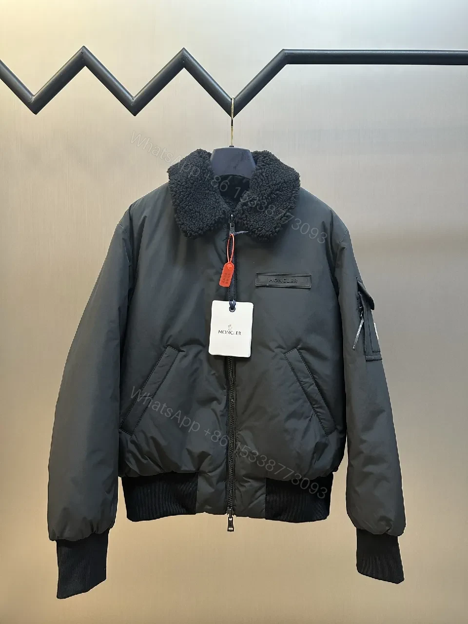 Black + Shearling + Bomber + Plush Collar Warmth + Jacket — view 1