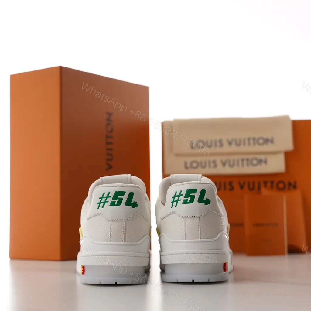 View 9 of White Leather Low-Top Sneakers with Subtle LV Details