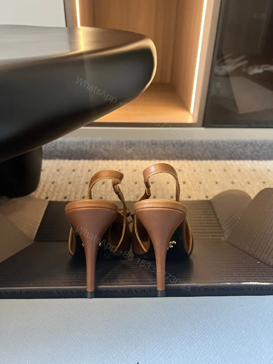 View 2 of Brown Leather Slingback Sandals Classic Style Open-Toe Prada Box Pair