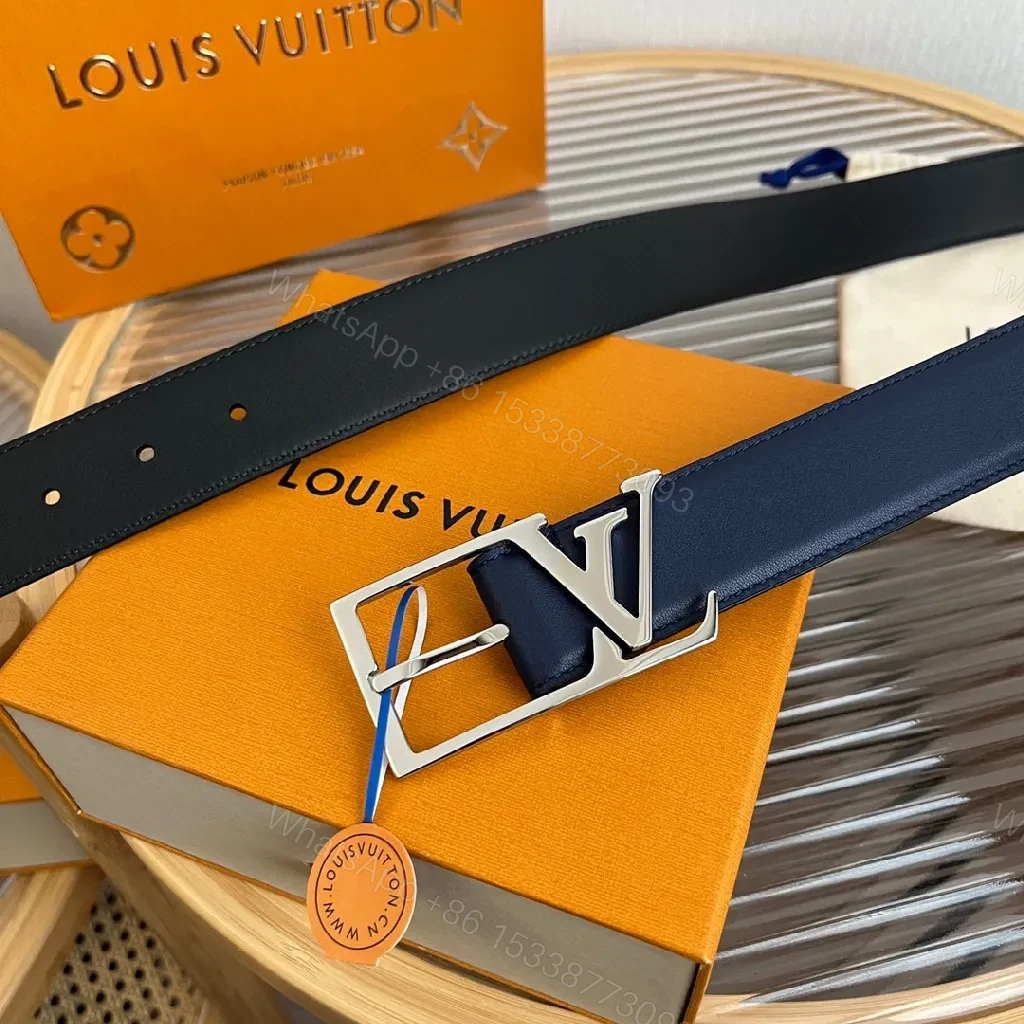 View 5 of Blue Leather Belt with LV Buckle – Modern, All-Day Polish
