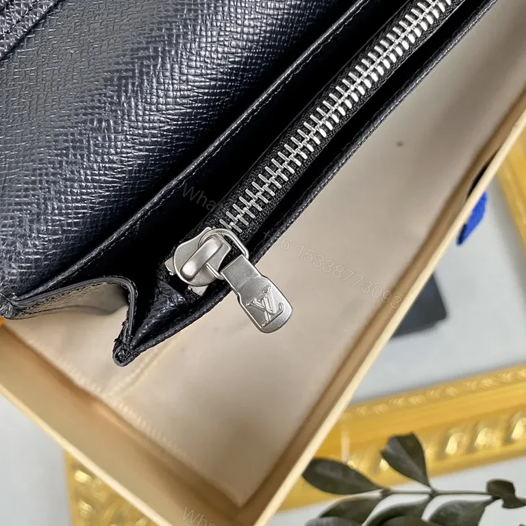 View 3 of Monogram Charcoal Pebble Leather Wallet â€“ Fold-Over, Card + Cash Storage