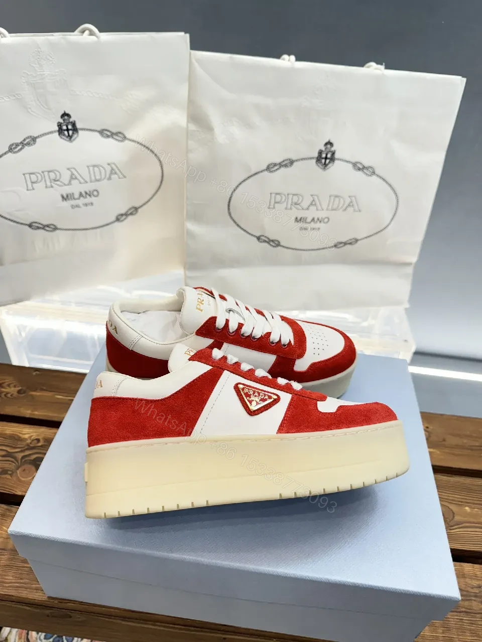 View 3 of Bold Red & White Platform Sneaker: Luxe Crest Edition