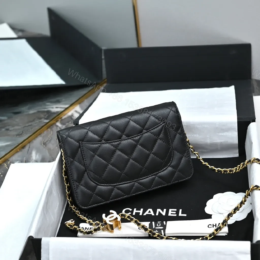 View 8 of Quilted Leather Shoulder Bag, Gold Chain, Compact Chic