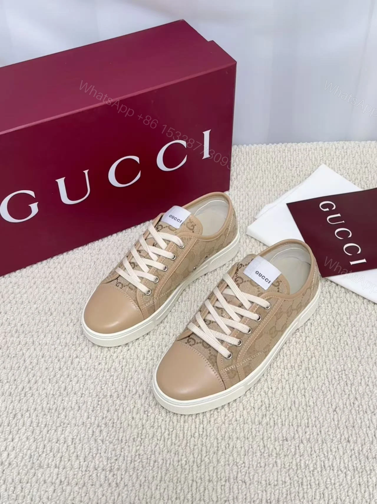 GUCCI 原單 男款 卡其GG老花低筒休閒鞋 輕奢百搭款 — view 1