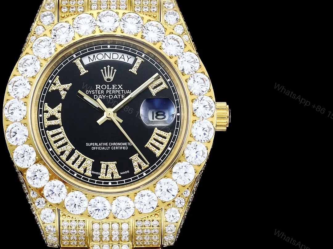 View 2 of Rolex Day-Date Gold Black Iced Replica 42MM RG-ROLEX-DD-GOLD-BLK-ICED-42