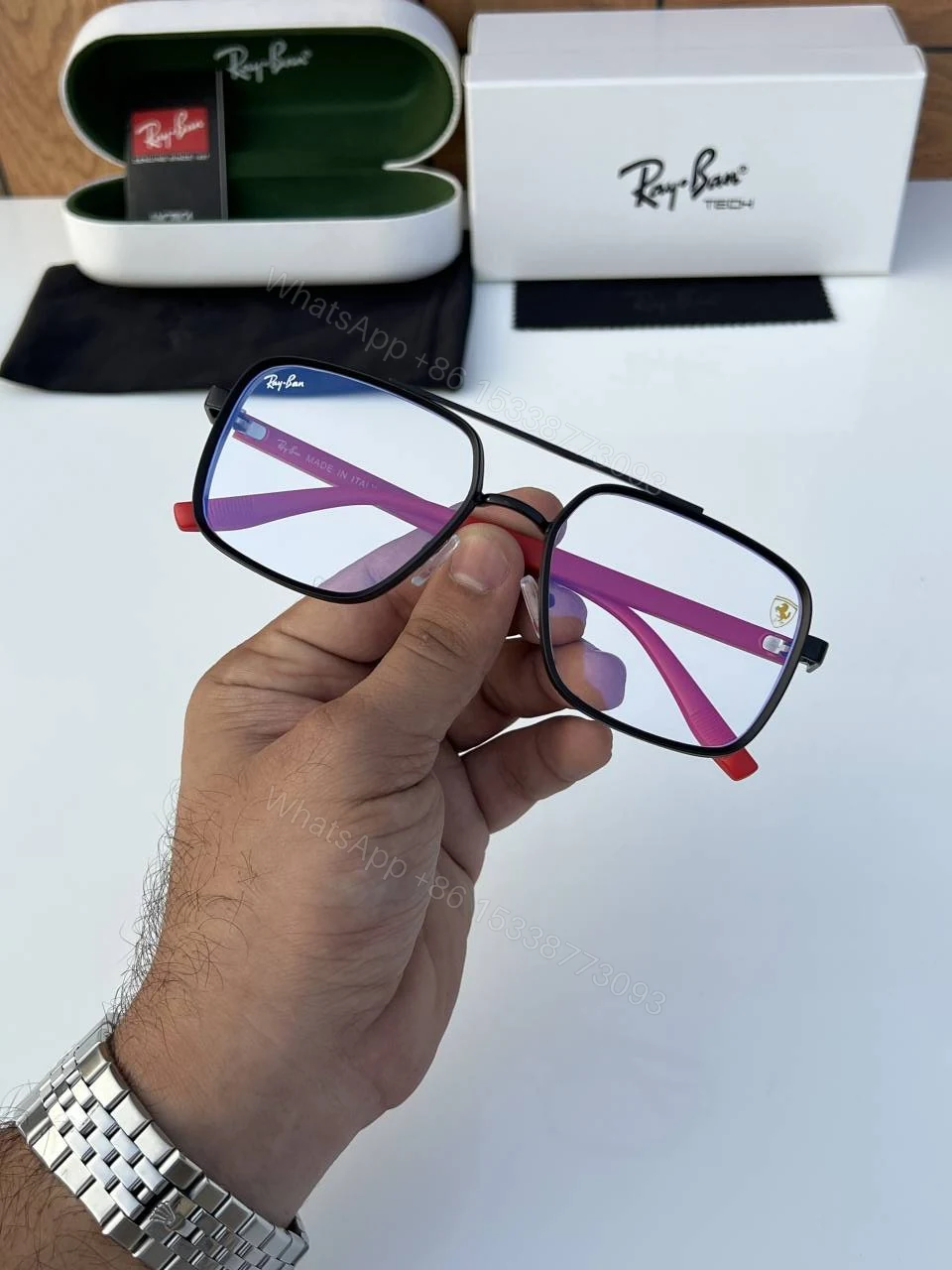 View 3 of First Copy Rayban 8830 Black Plano Sunglasses
