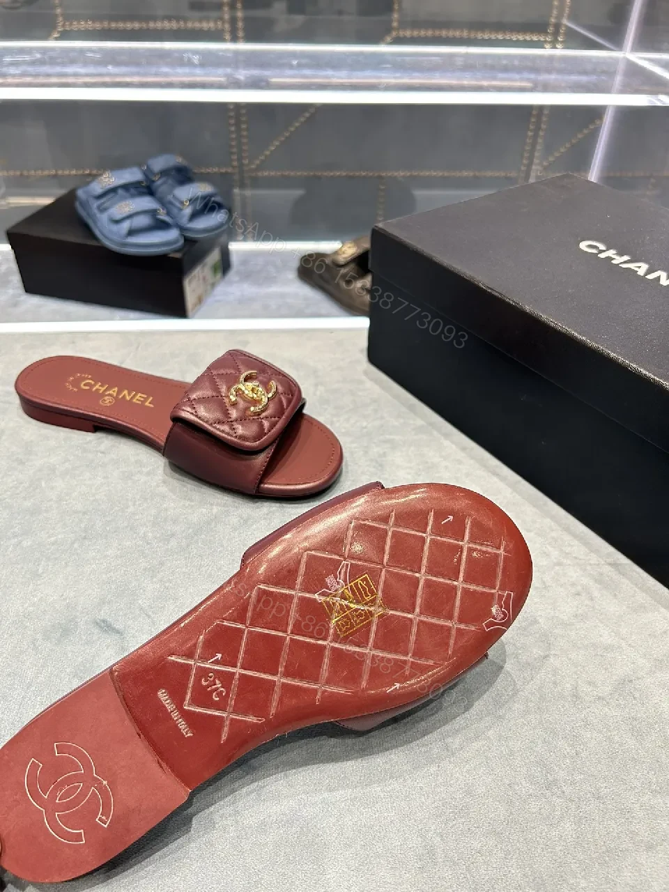 View 5 of Quilted Leather Slides + Open-Toe + Luxury Comfort Slide