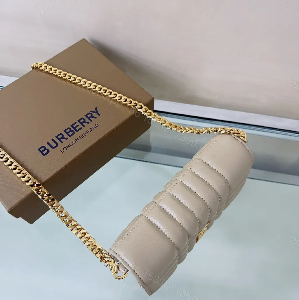 View 8 of Quilted Crossbody with Gold Chain – Beige Luxury Bag