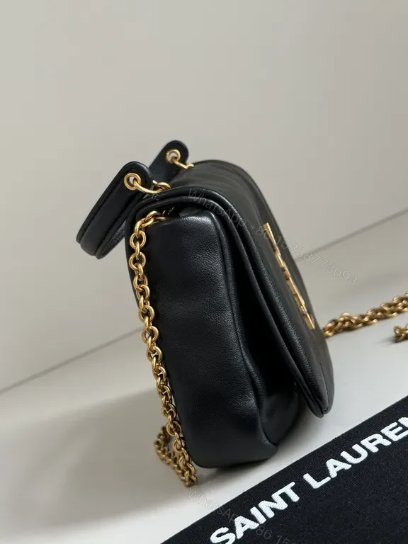 View 4 of Black Leather Mini Saint Laurent Bag with Gold Hardware, Compact Luxury, Crossbody/Top Handle