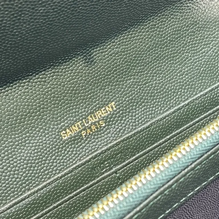 View 6 of Emerald Chevron Leather Wallet by YSL, Compact Luxury