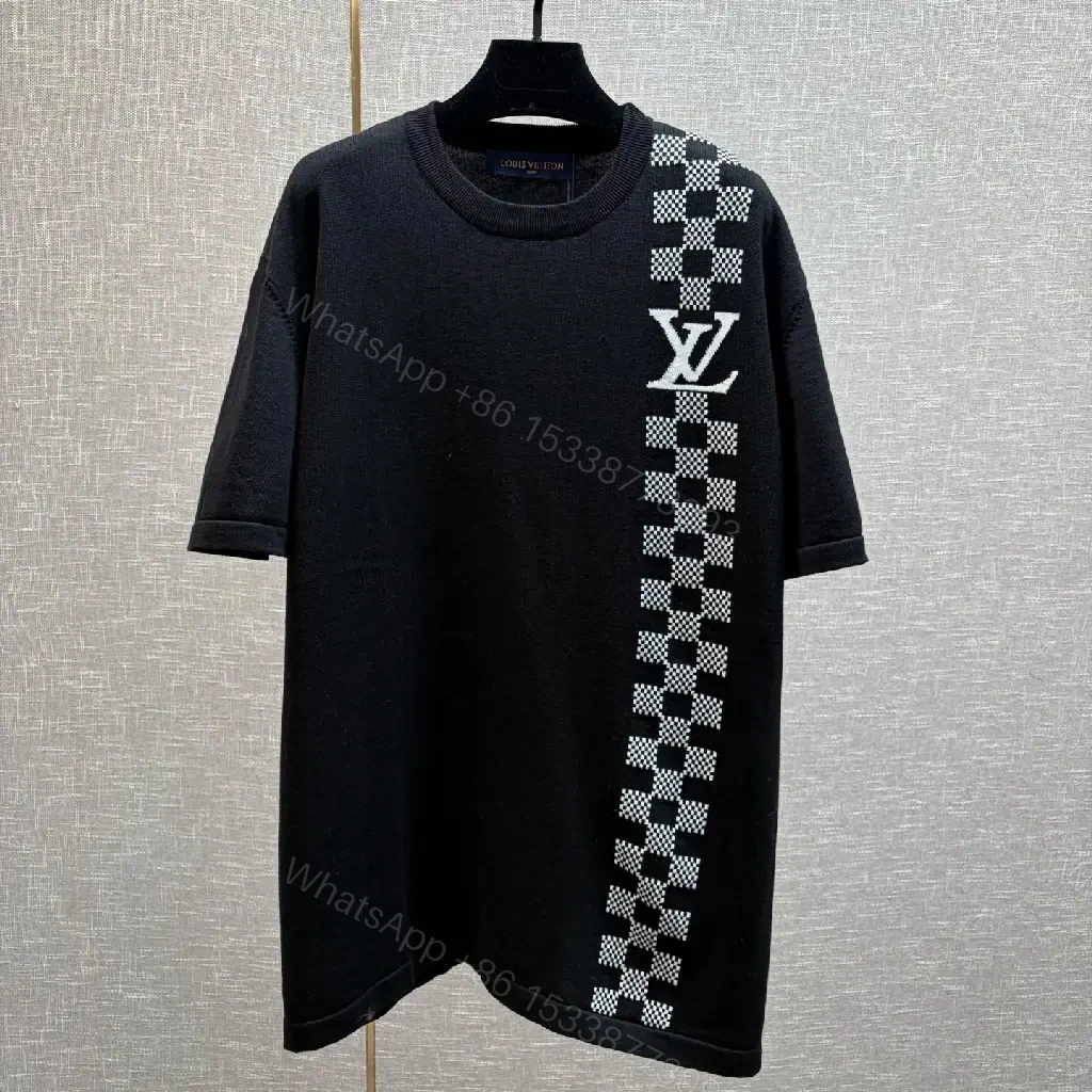View 3 of Oversized Black Knit Tee: Luxe LV Stripe Streetwear Essential