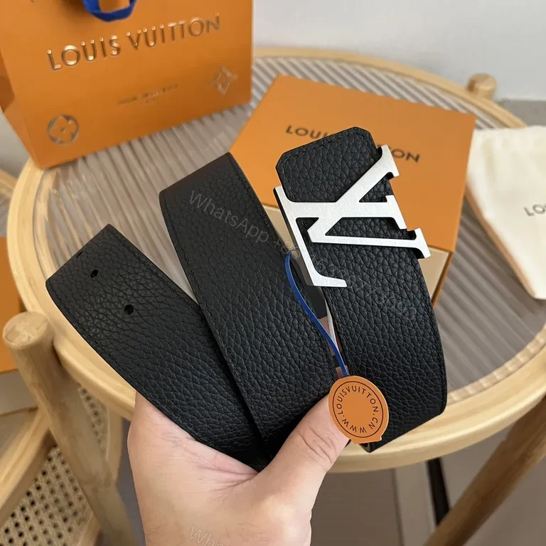 View 6 of Bold Leather Belt with LV Buckle - Modern, Durable Accessory