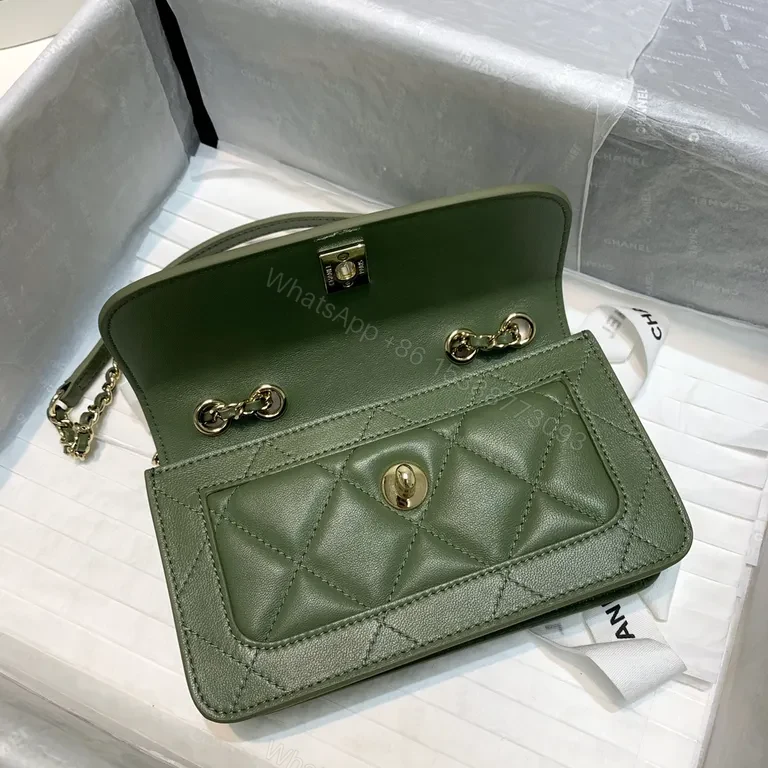 View 5 of Soft Green Quilted Shoulder Bag with Gold Chain