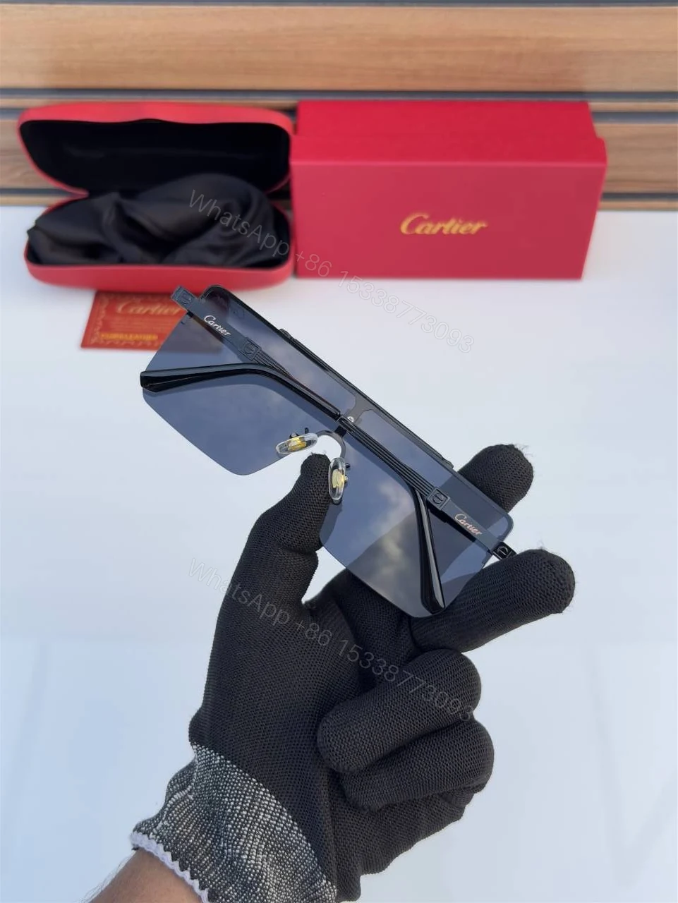 View 3 of First Copy Cartier 24034 Full Black Sunglasses