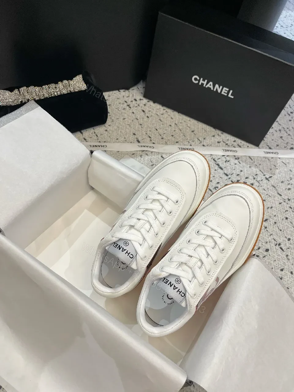 View 7 of White Leather Sneakers Luxury Logo Edge, Premium Casual Sneaker