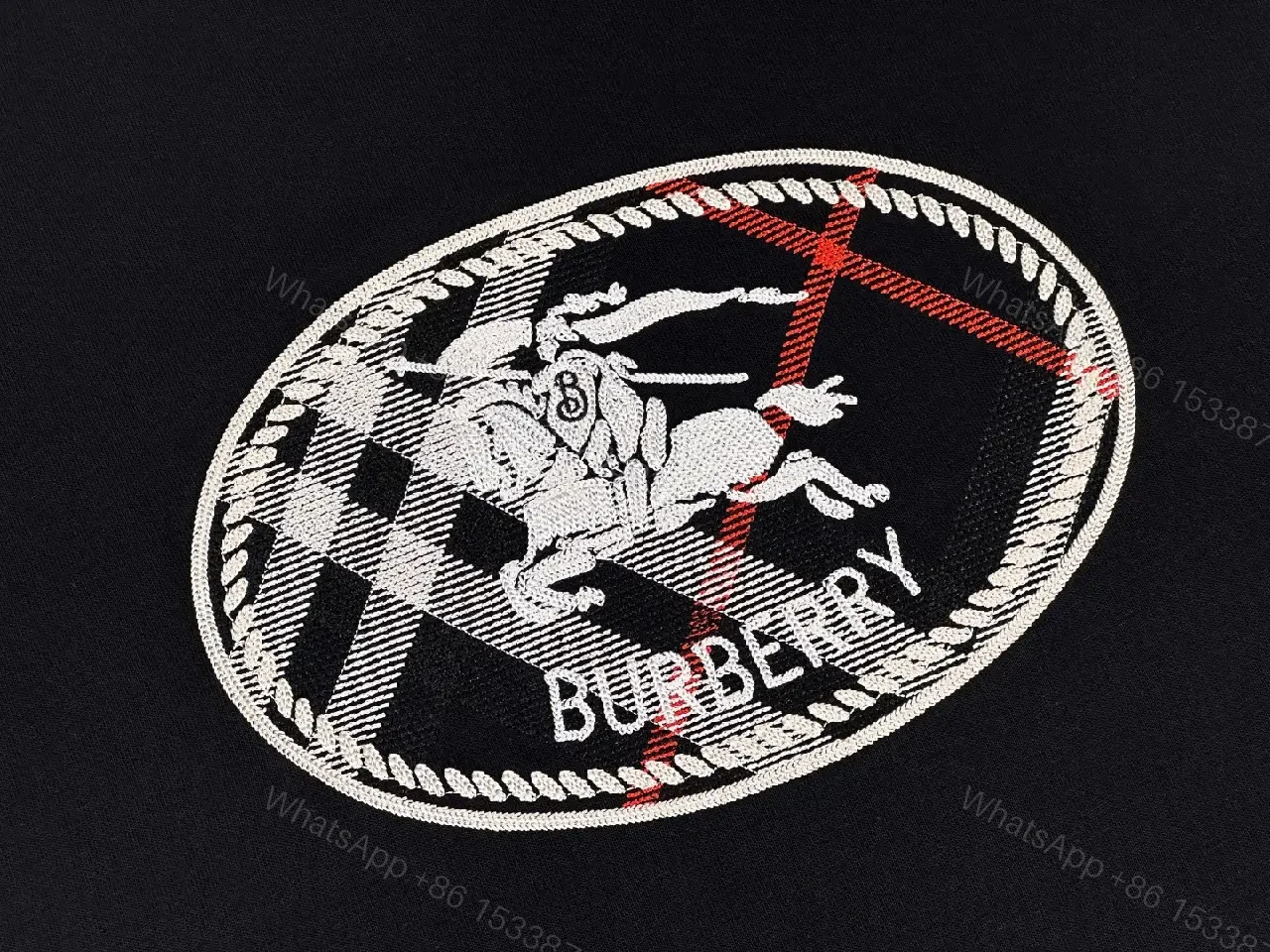 View 5 of Black Cotton Tee Oval Burberry Graphic Tee, Embroidered Look Badge