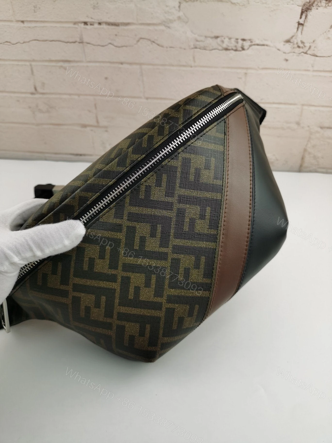 View 9 of Fendi Zip Belt Bag Zucca Coated Canvas and