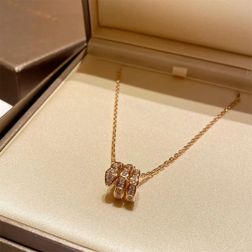 View 3 of 18K Rose Gold Bvlgari Serpenti Viper Spiral Necklace Pave Diamonds 357795