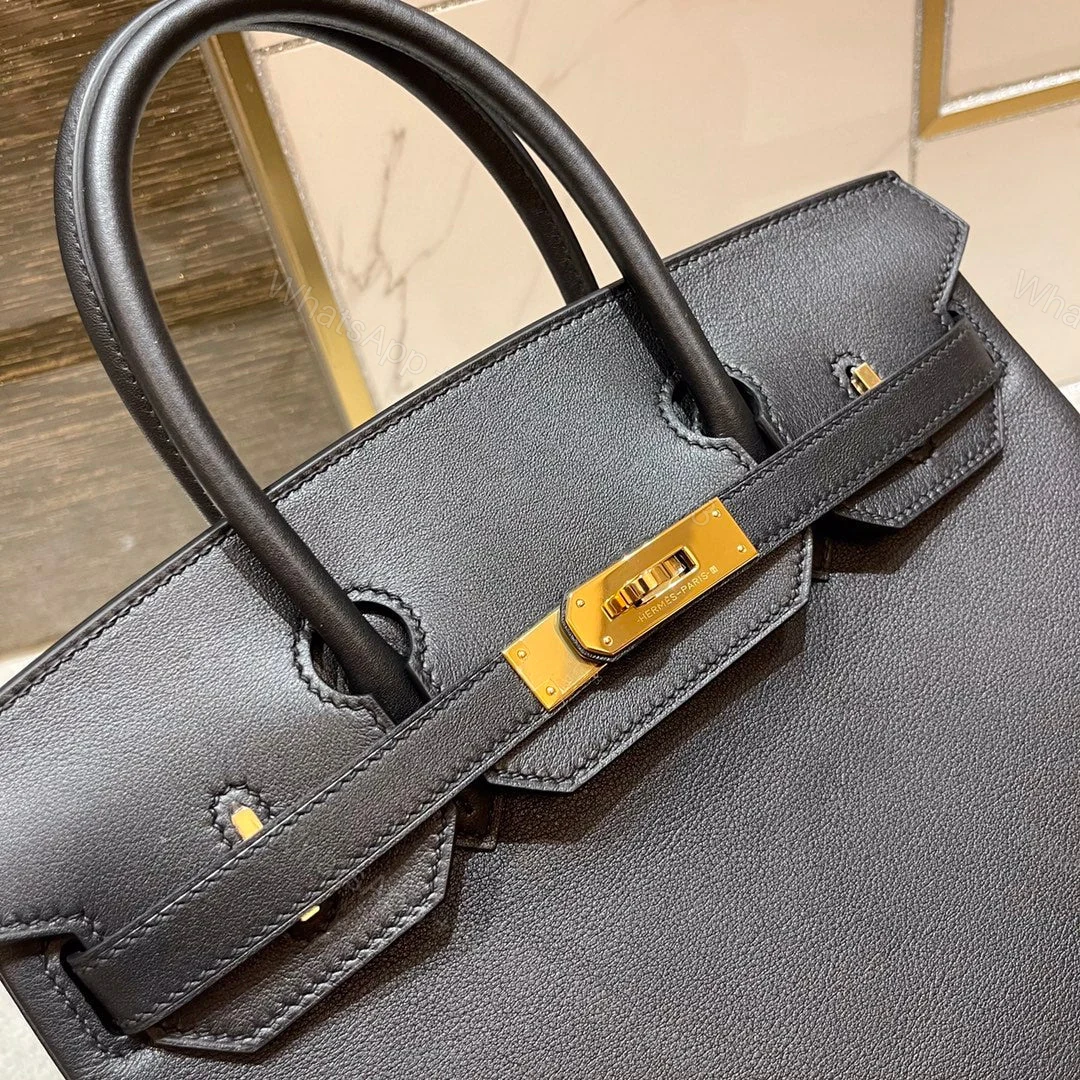 View 5 of HEMRES BIRKIN 30CM BLACK SWIFT LEATHER GOLD HARDWARE