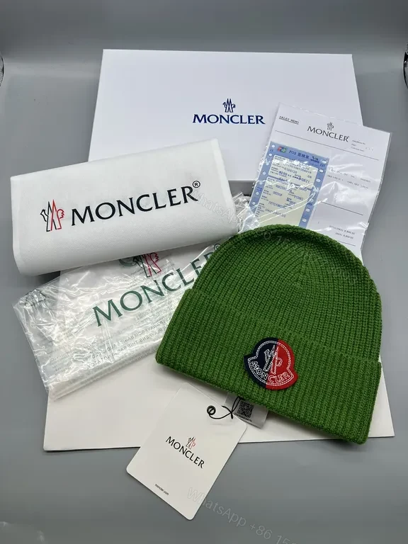 View 5 of Red Knit Beanie with Moncler Patch - Premium Wool Blend Knit Beanie