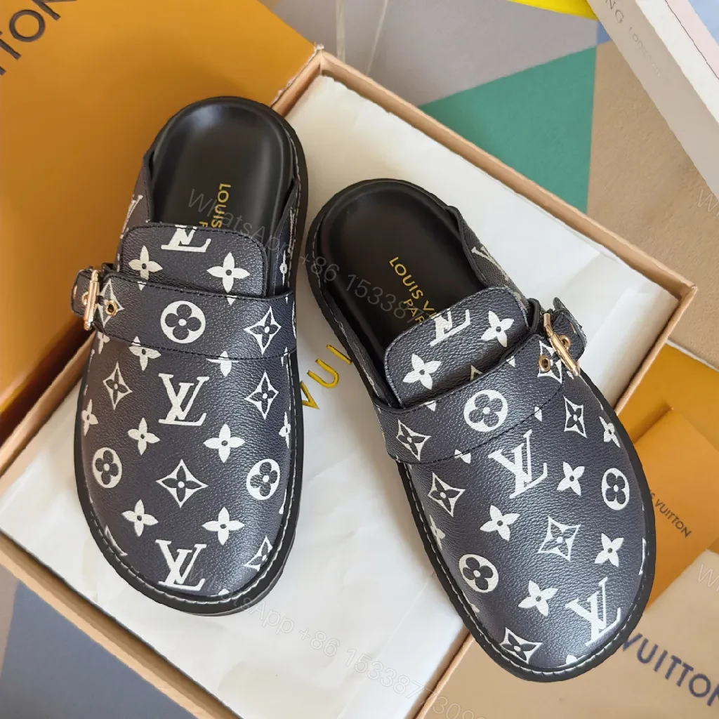 View 9 of Monochrome Denim Leather Slip-On Loafers with Monogram Hardware