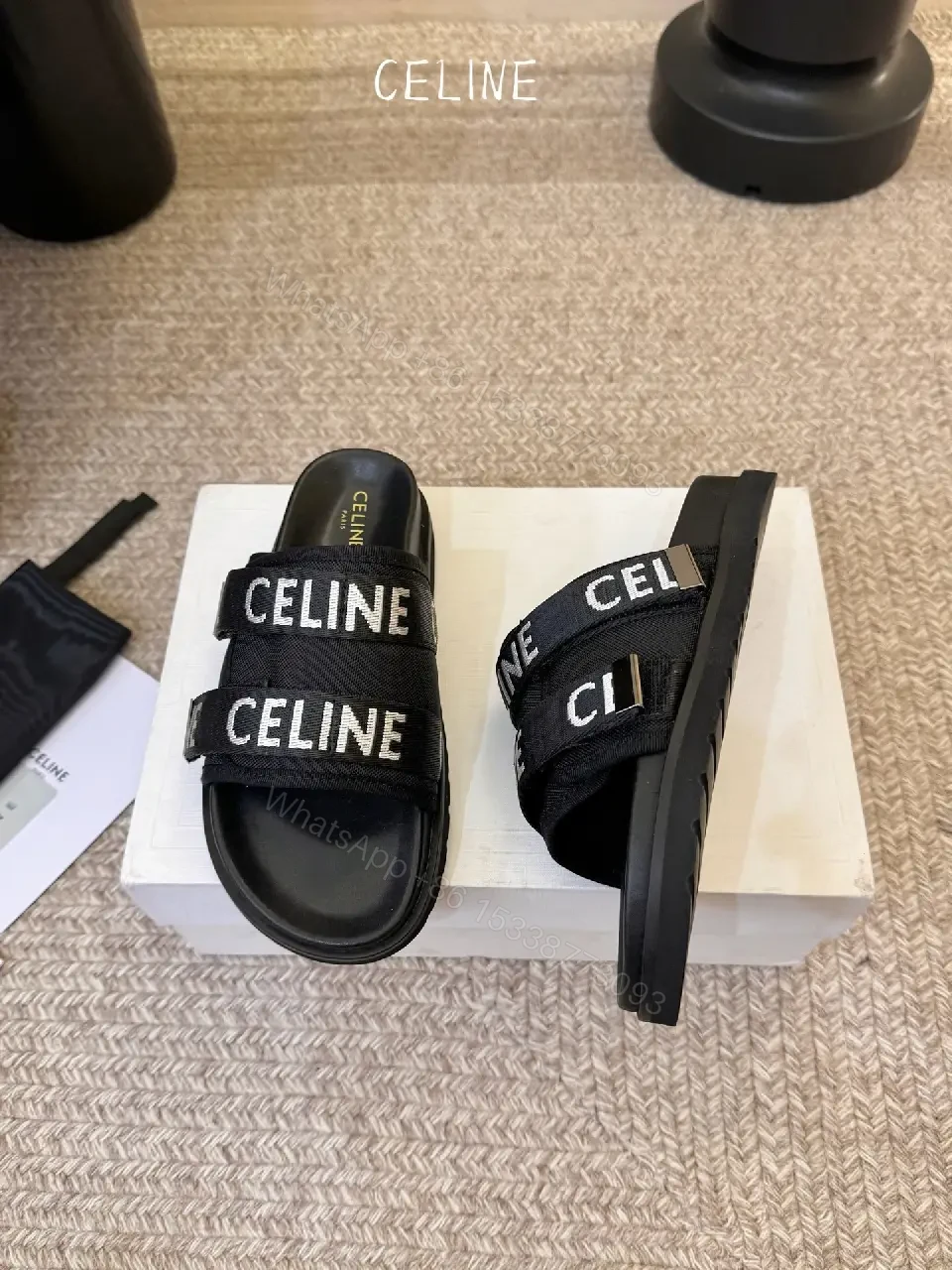 View 3 of Bold Black Slip-Ons: Minimalist Straps, Cushioned Comfort